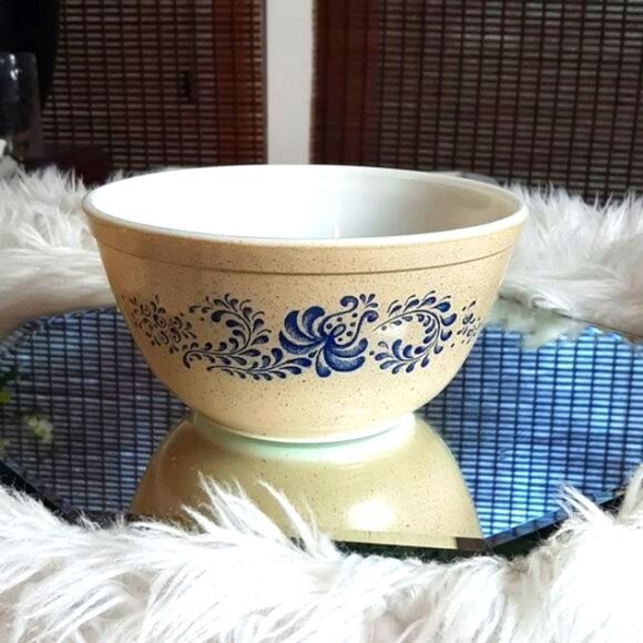 PYREX  Homestead Tan  & Blue ‎ 403  2.5 Quart Vintage Bowl - Picture 4 of 11